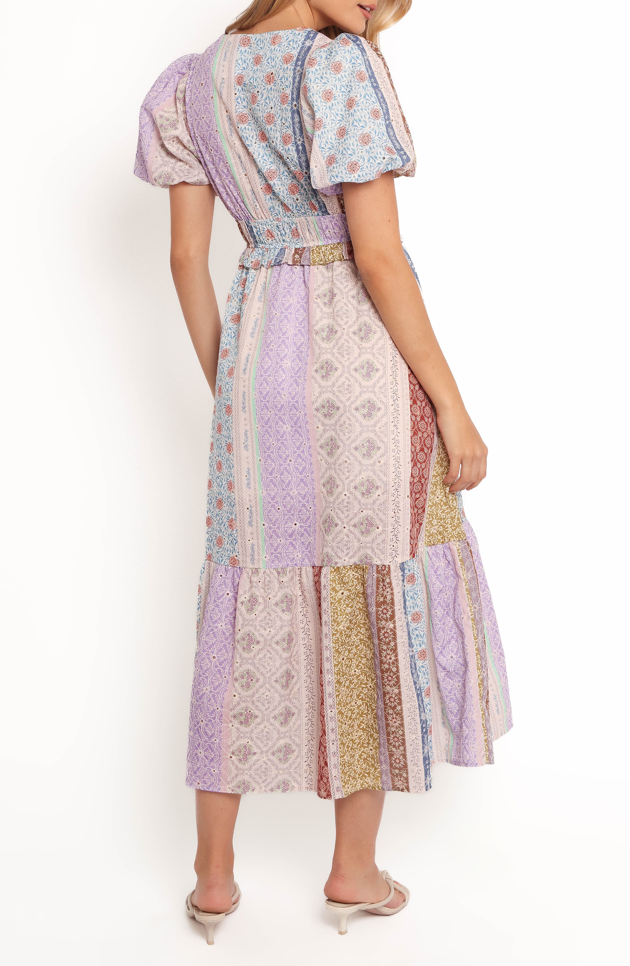 patchwork print midi dress Fuchsia Floral Patchwork Print Midi Dress Small