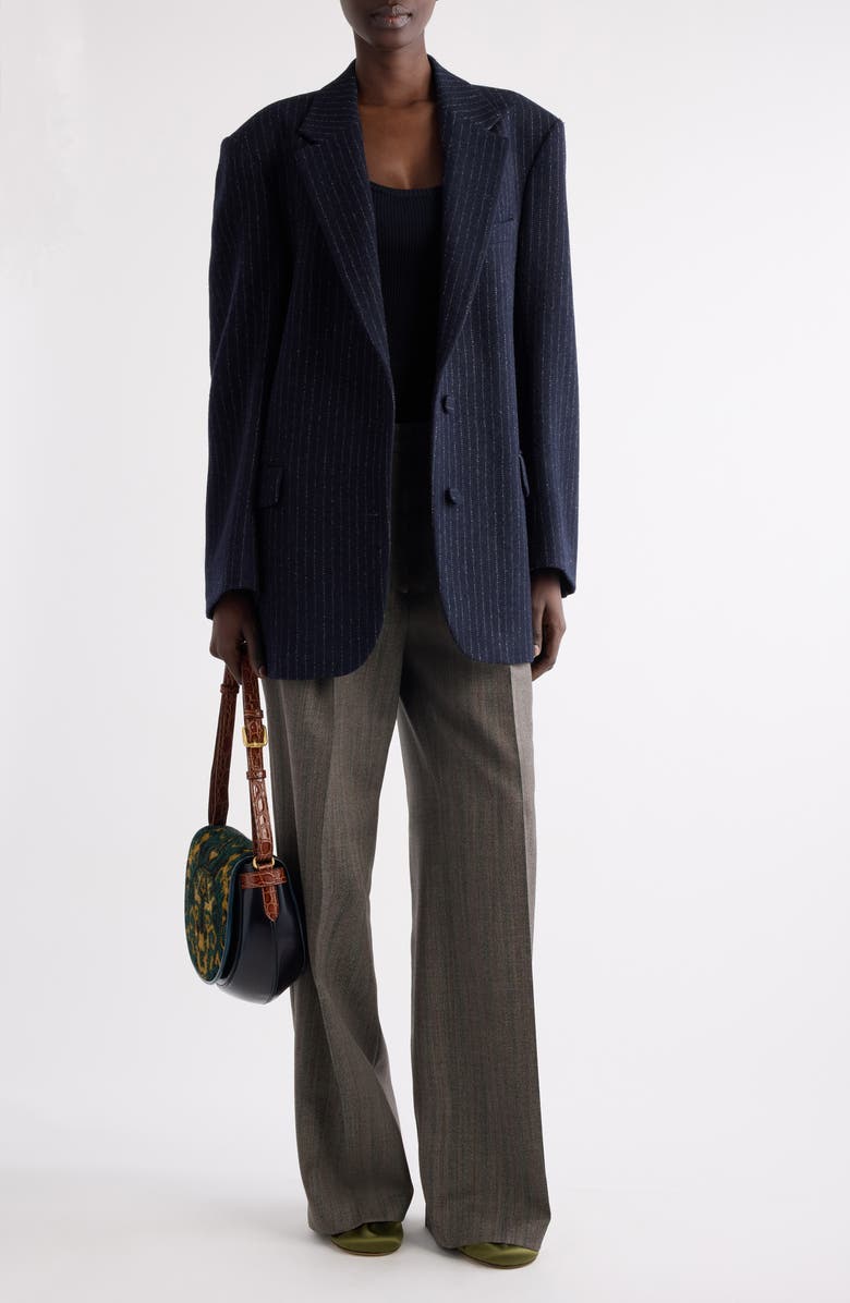 Dries Van Noten Birdy Pinstripe Wool Blend Blazer, Alternate, color, Navy