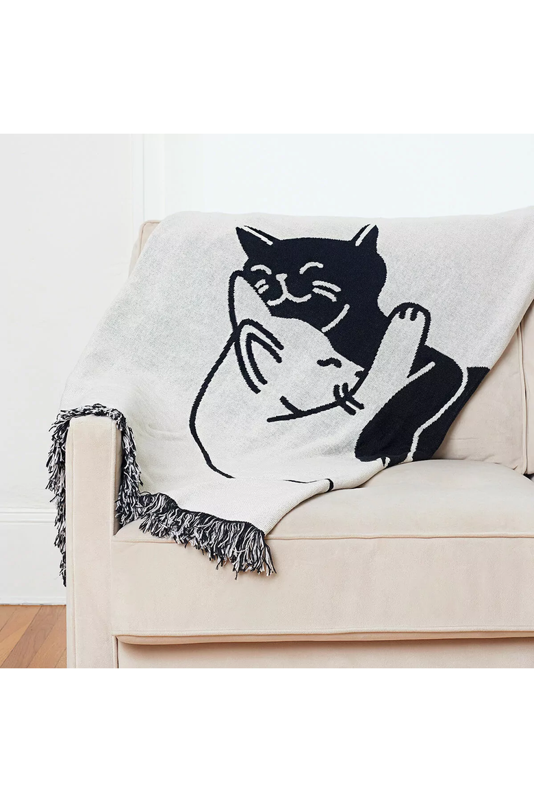 Snuggle Cat Throw Blanket by Seltzer Goods, Alternate, color, Black / White Cats