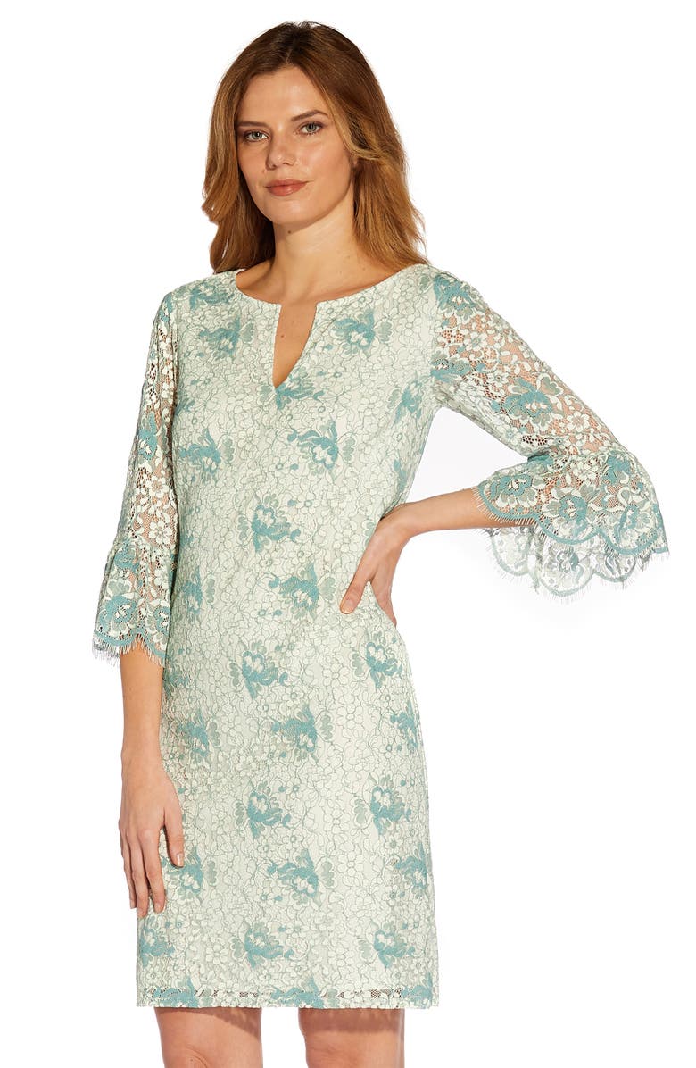 Adrianna Papell Lace Bell Sleeve Shift Dress, Alternate, color,