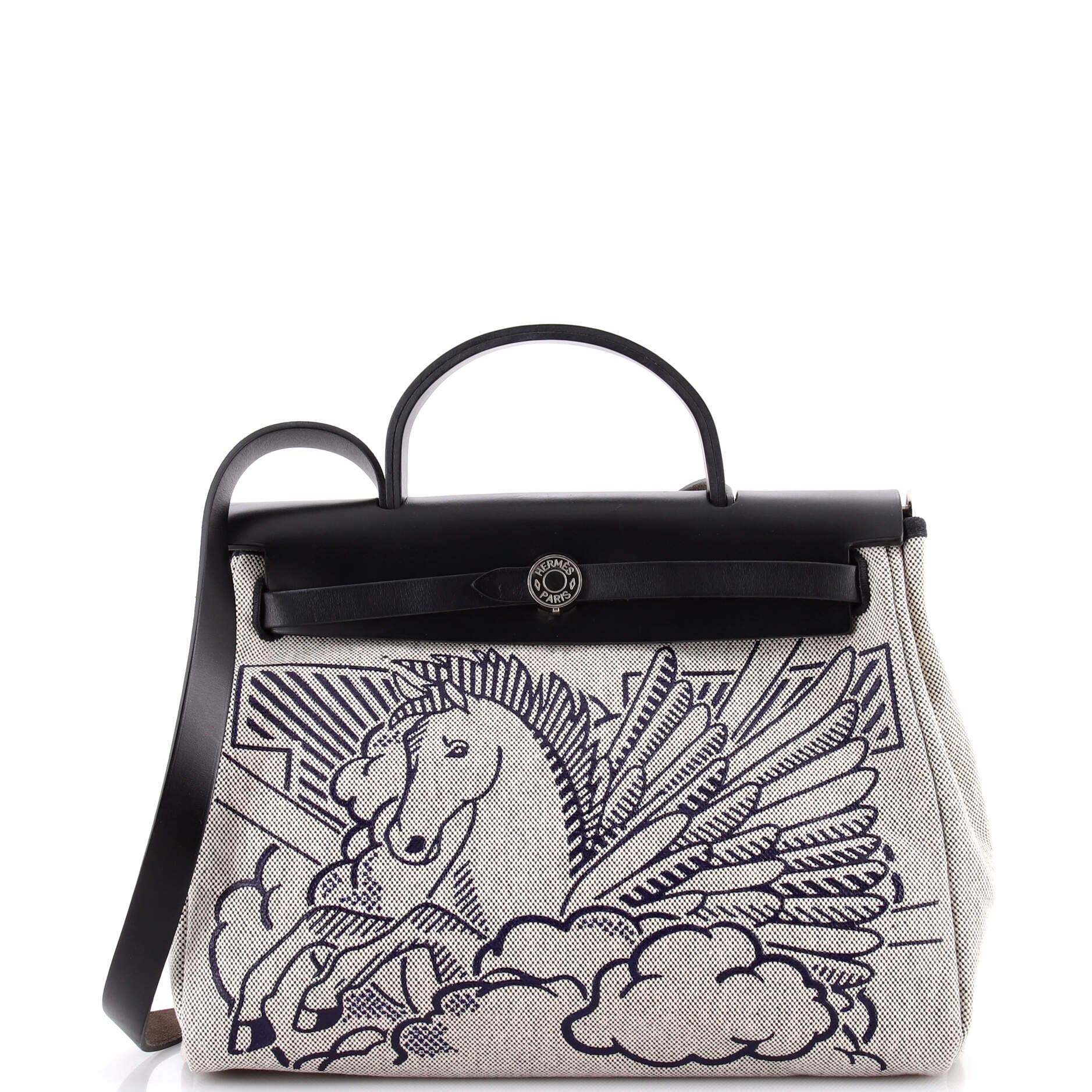 Pre-Owned Hermes Herbag Zip Pegase Pop Toile and Leather 31, Main, color, Noir