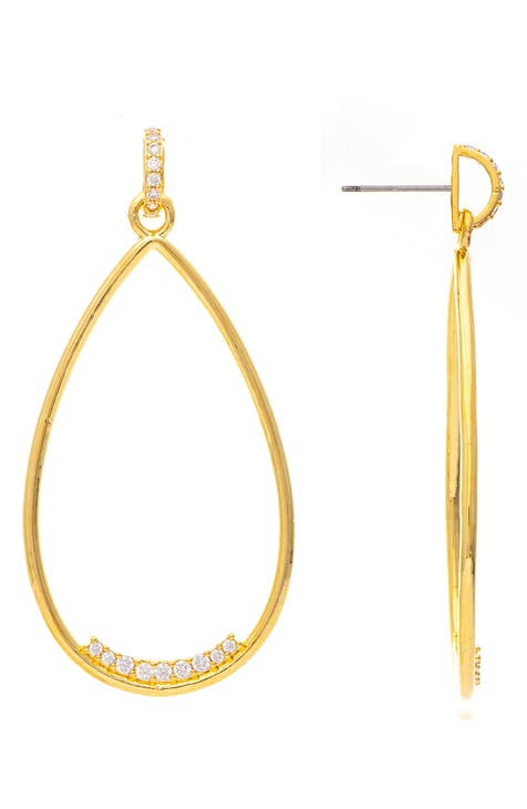 18K Yellow Gold Plated Pave CZ Teardrop Earrings