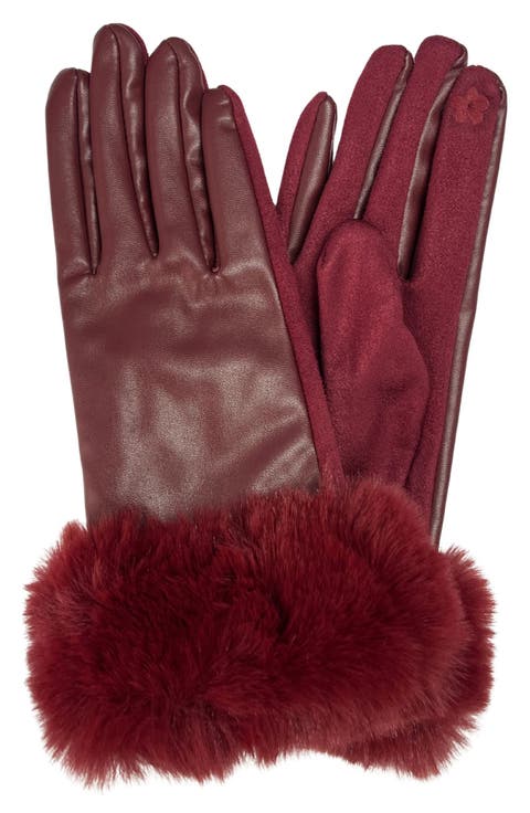 Faux Leather Gloves with Faux Fur Cuff