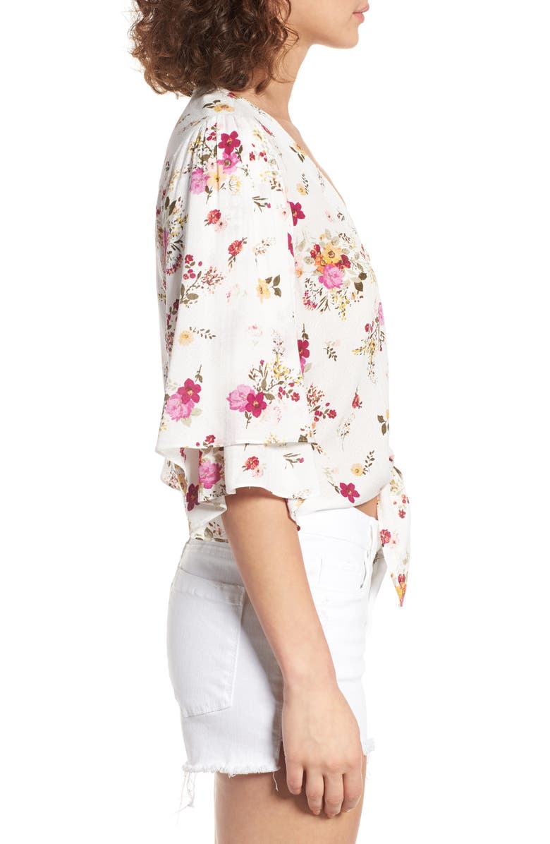 Sun & Shadow Floral Tie Hem Crop Top, Alternate, color, Ivory Egret Tropical Floral