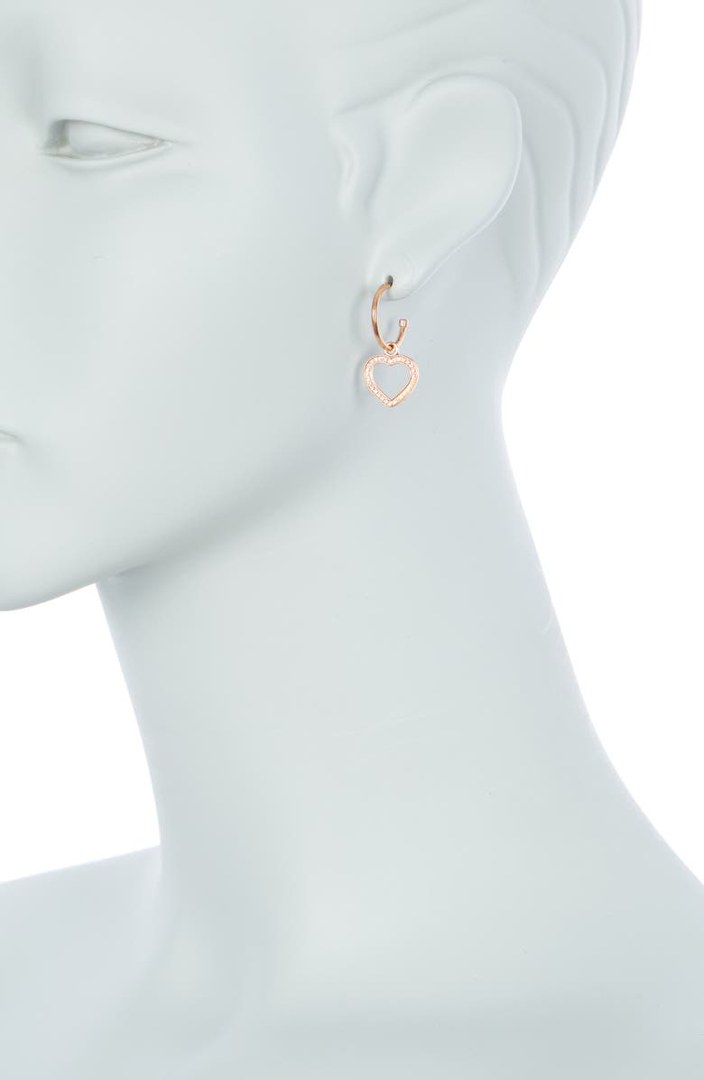 Alex and Ani 14k Rose Gold Plated Pave Heart Huggie Hoop Earrings, Alternate, color, 