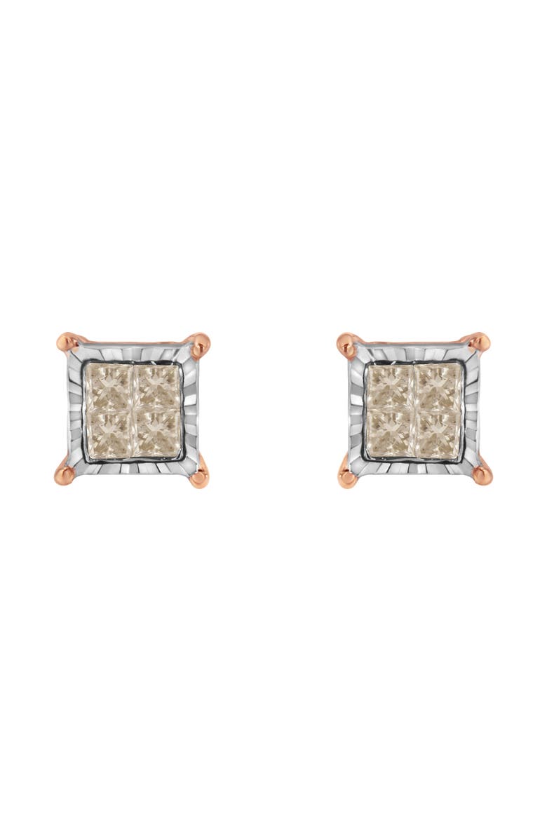 10K Two-Toned Gold PrincessComposite Diamond Stud Earrings, Alternate, color, White