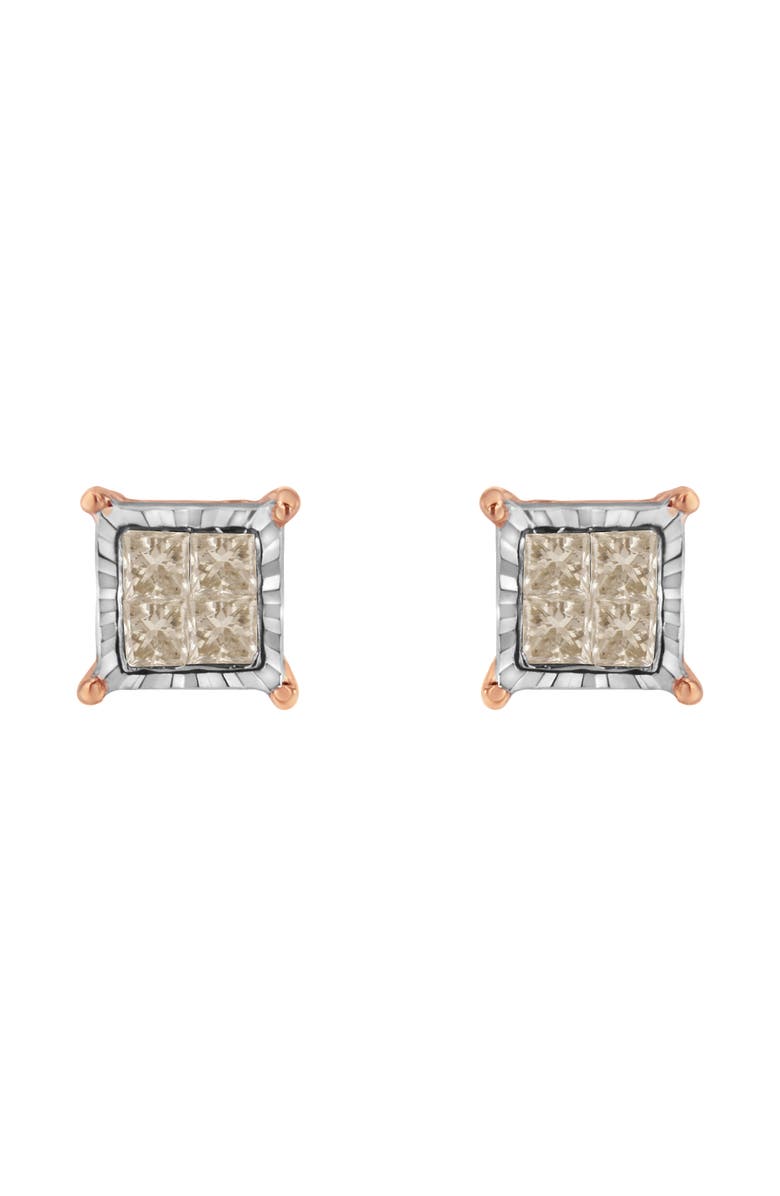 Haus of Brilliance 10K Two-Toned Gold PrincessComposite Diamond Stud Earrings, Alternate, color, White