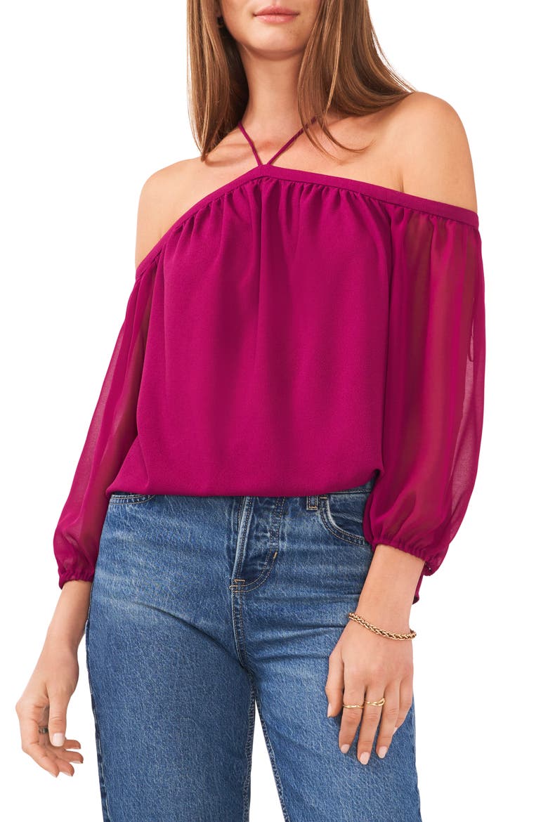 Off the Shoulder Sheer Chiffon Blouse, Main, color, PLUM FAIRY