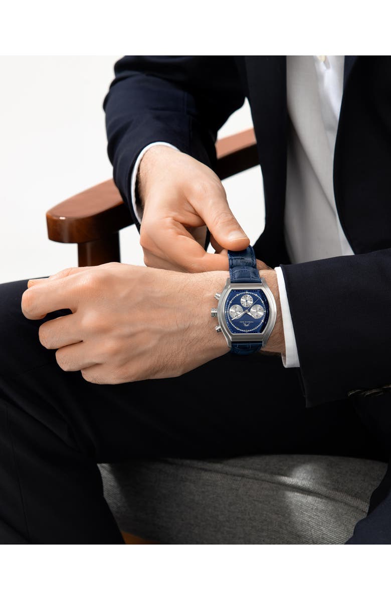 PORSAMO BLEU Roman Chronograph Croc Embossed Leather Strap Watch, 42mm, Alternate, color,