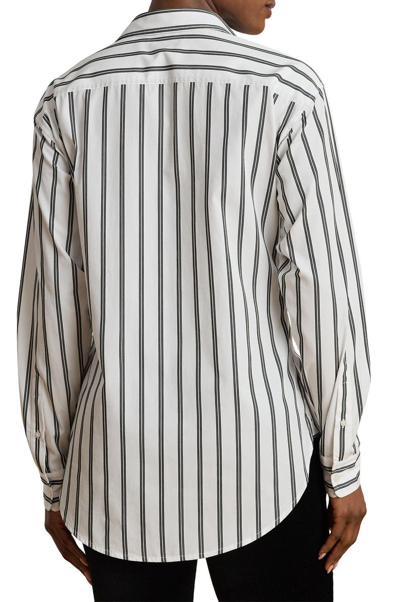 Lauren Ralph Lauren Relaxed Fit Stripe Cotton Button-Up Shirt, Alternate, color, White/ Black