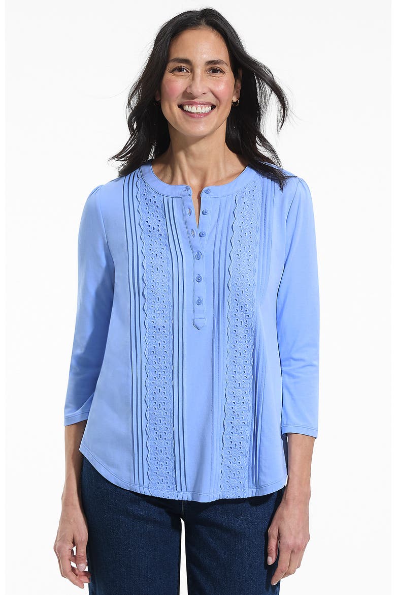 3/4 Sleeve Lightweight Jersey Embellished Top, Main, color, Clear Blue Sky
