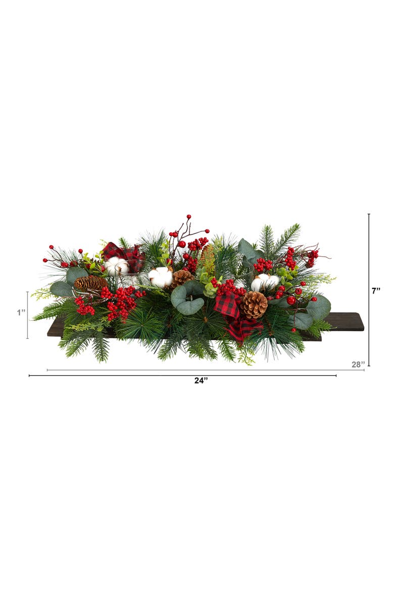 24-in Holiday Berries, Pinecones and Eucalyptus Christmas Artificial Arrangement Cutting Board Wall Décor or Table Arrangement, Alternate, color, Green