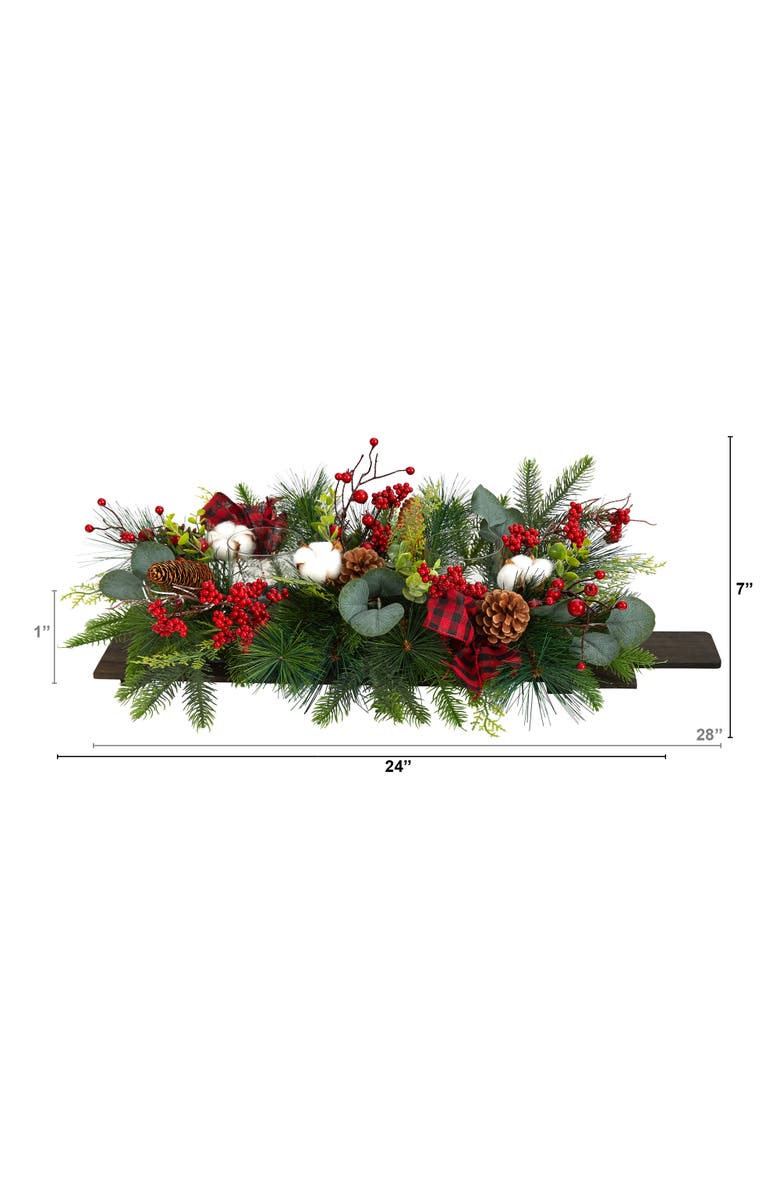 NEARLY NATURAL 24-in Holiday Berries, Pinecones and Eucalyptus Christmas Artificial Arrangement Cutting Board Wall Décor or Table Arrangement, Alternate, color, Green
