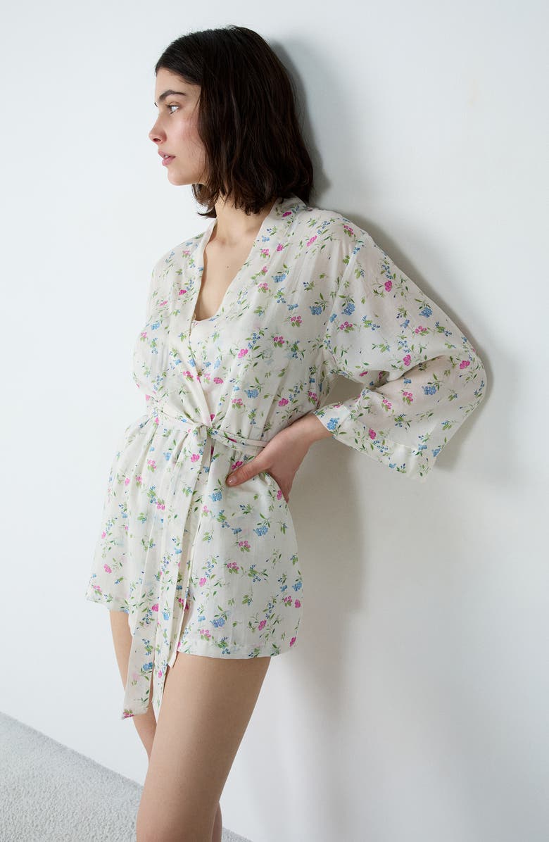 Etam Prati Deshabille Short Robe, Alternate, color, Imprime Fond Ecru