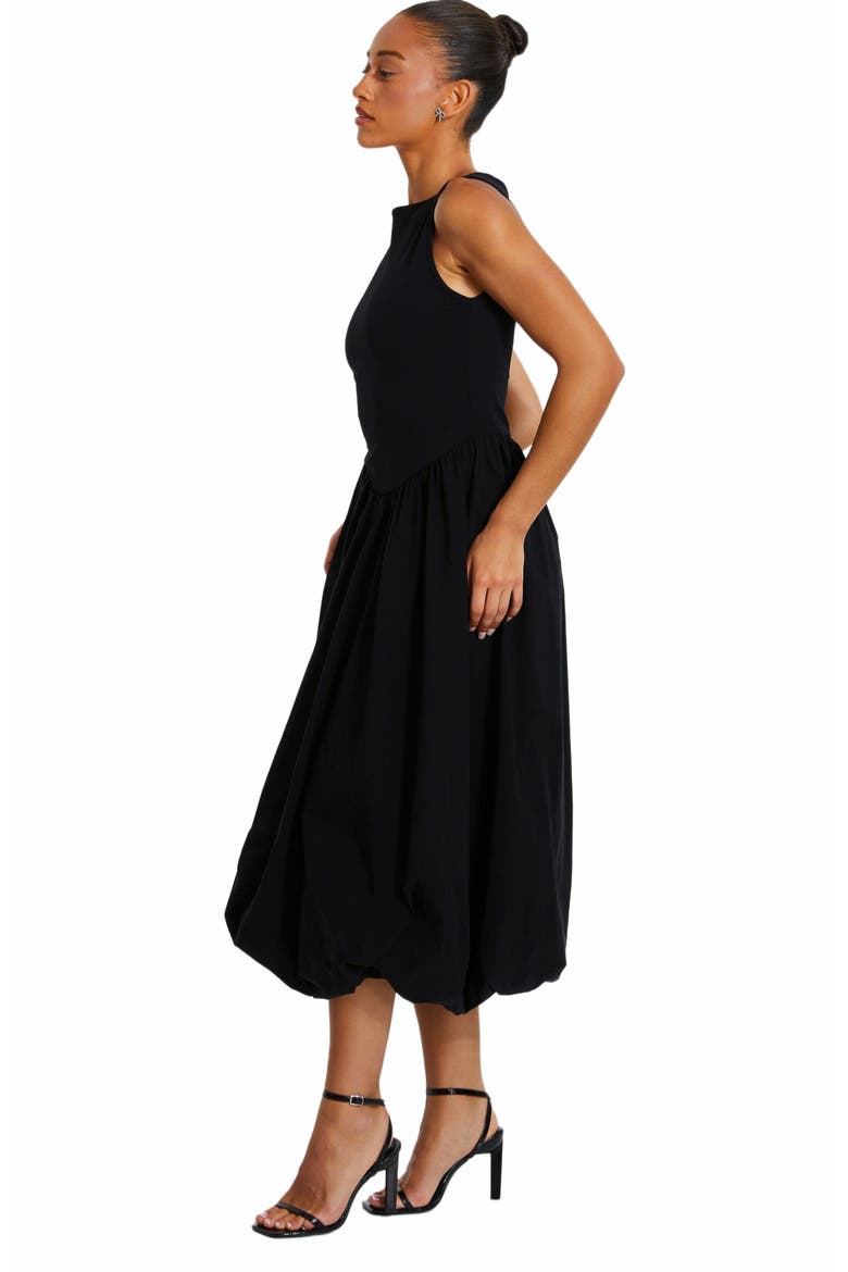 Jersey and Bengaline Puffball Midi Dress, Alternate, color, Black