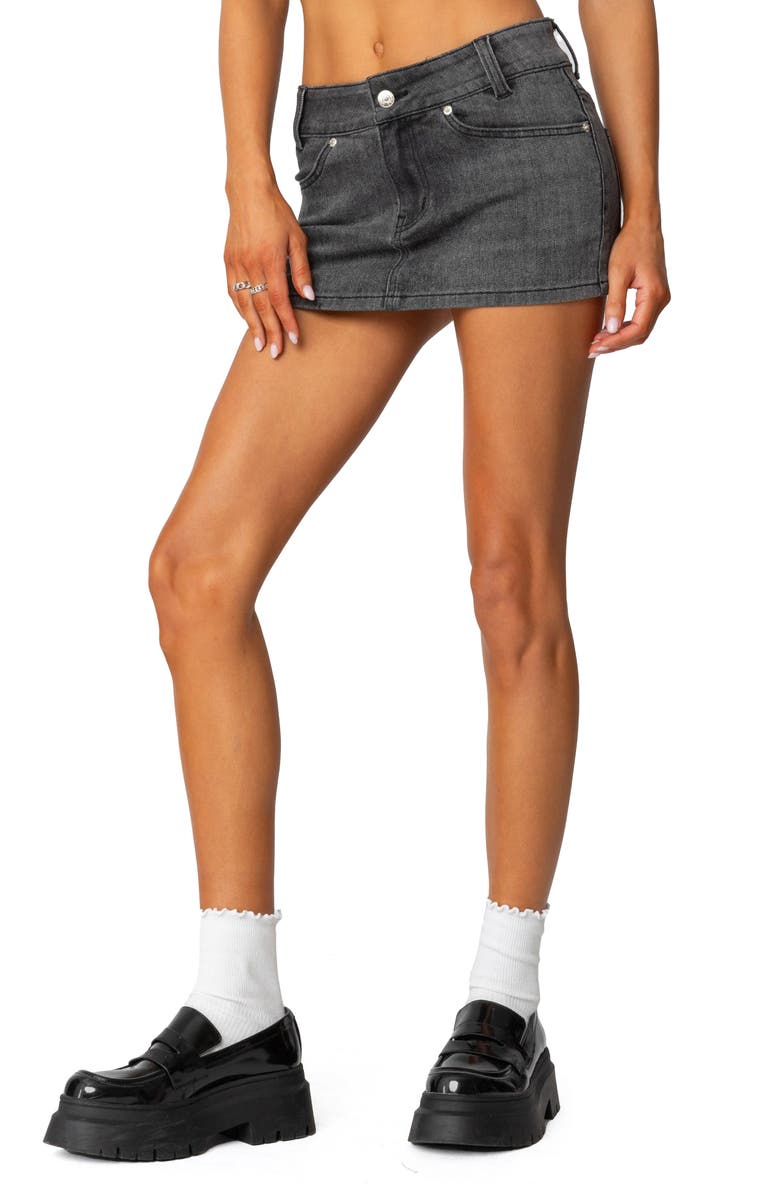 EDIKTED Bev Stretch Denim Miniskirt, Alternate, color, Black-Washed