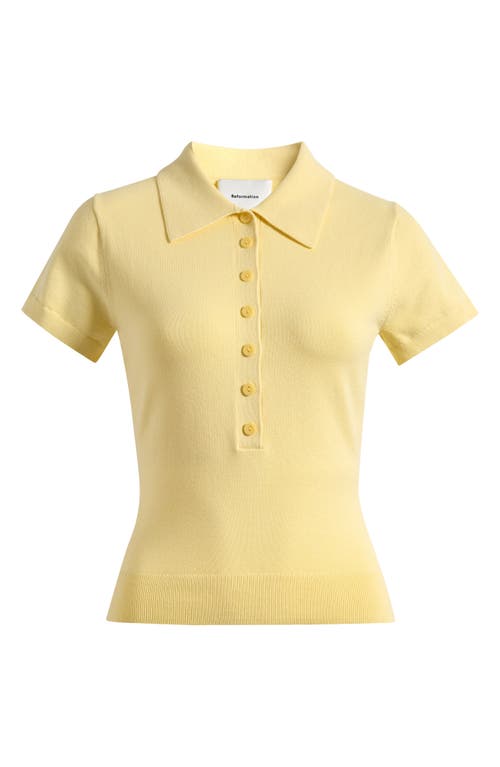 Reformation Bentley Cotton Polo Sweater Pineapple In Yellow