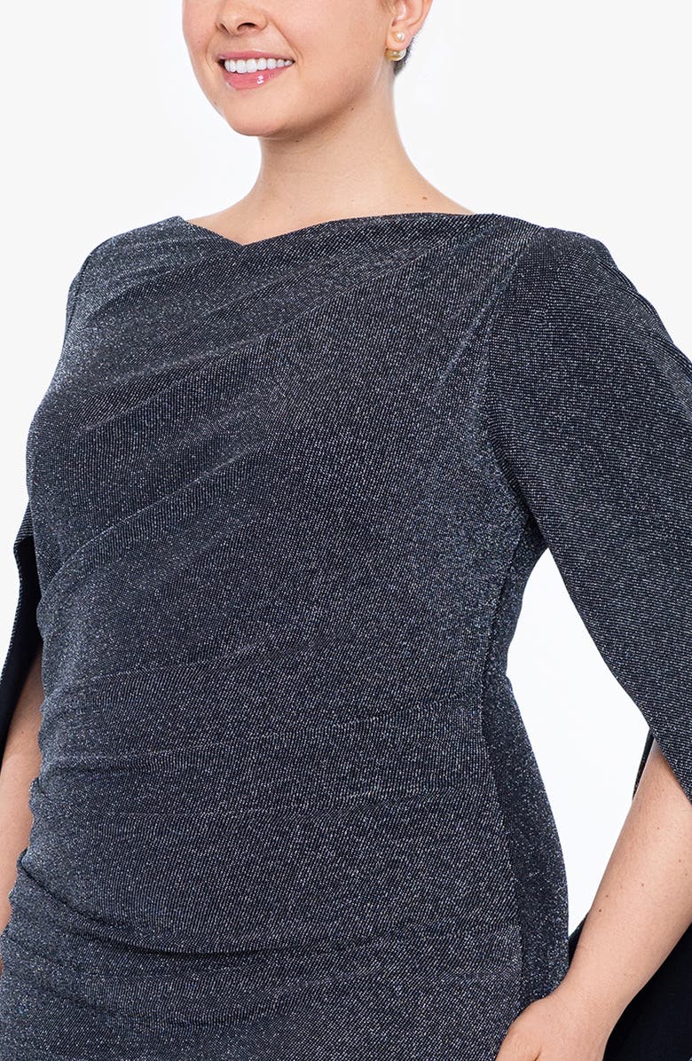 Betsy & Adam Metallic Drape Back Trumpet Gown, Alternate, color, Black/ Silver