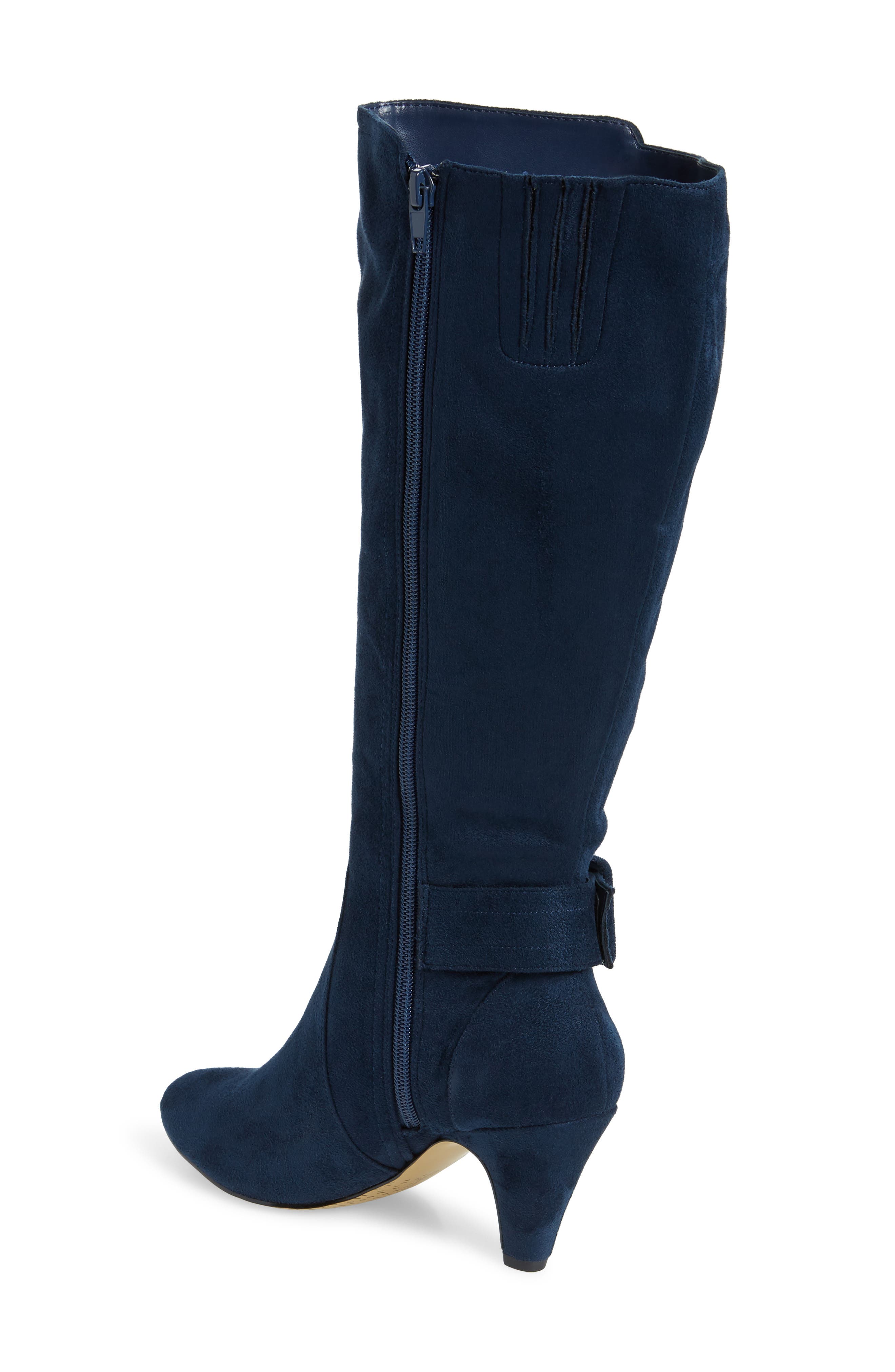 Bella Vita Troy Knee High Buckle Boot, Alternate, color, Navy Suede