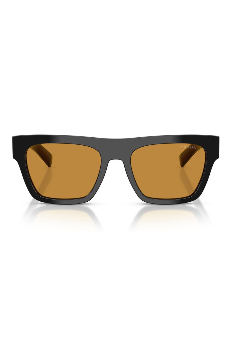 55mm Rectangular Sunglasses, Main, color, BLACK / DARK HONEY