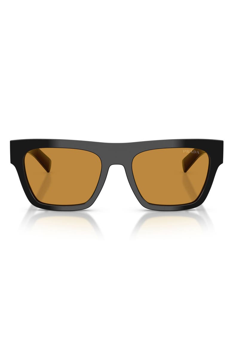 Prada 55mm Rectangular Sunglasses, Main, color, Black / Dark Honey