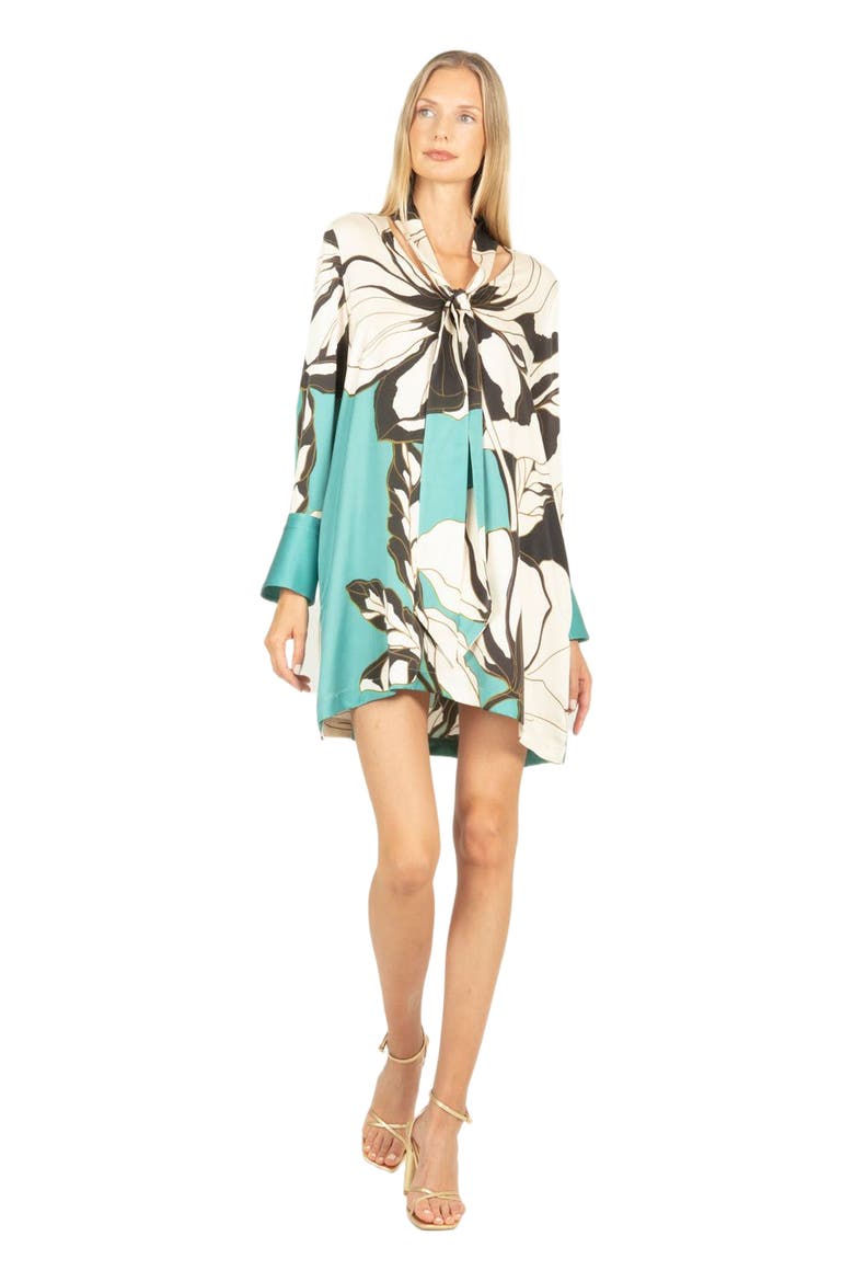 Nerissa Dress, Alternate, color, CYAN GREEN ABSTRACT FLORAL