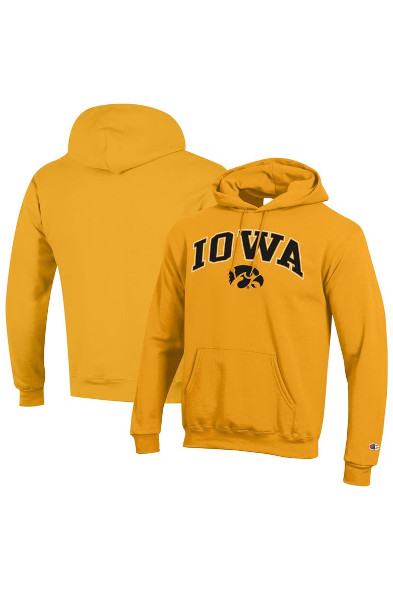 Men's Champion  Gold Iowa Hawkeyes Arch Over Logo Pullover Hoodie, Main, color, Gold