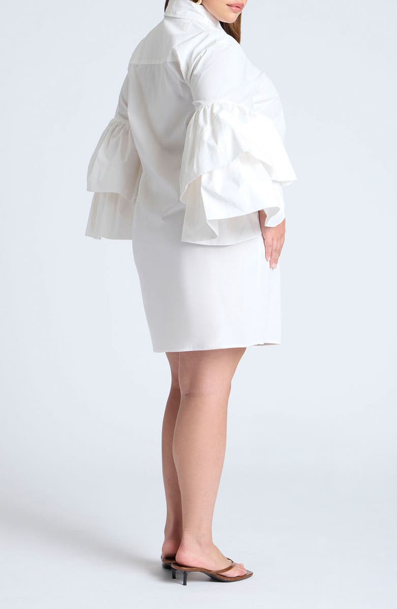 ELOQUII Ruffle Long Sleeve Stretch Cotton Poplin Shirtdress, Alternate, color, 