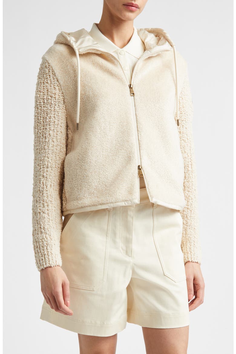 Hooded Mixed Media Cardigan, Main, color, IVORY/ WHITE