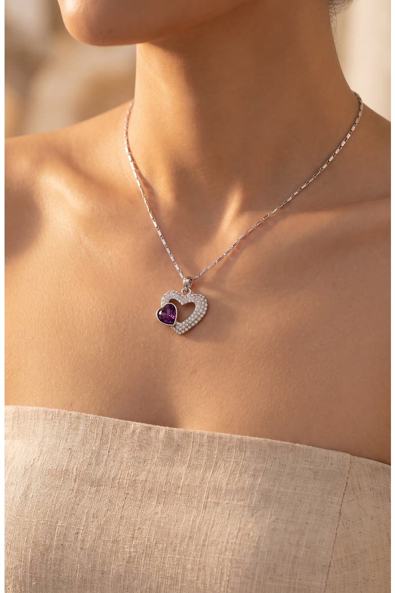 Double Heart Crystal Pendant Necklace, Alternate, color, Purple