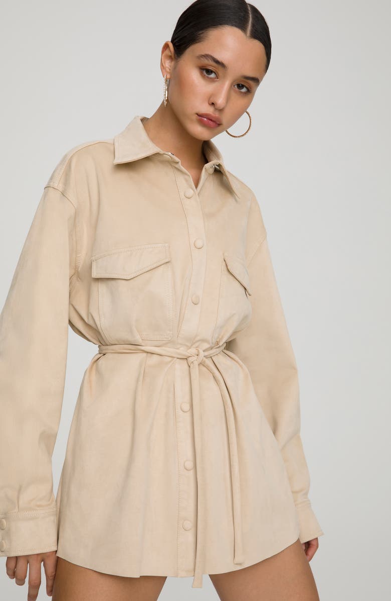 Good American Belted Shirt Jacket, Alternate, color, Taupe001
