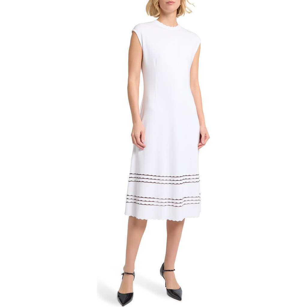 Misook Sleeveless Scalloped Knit A-line Midi Dress