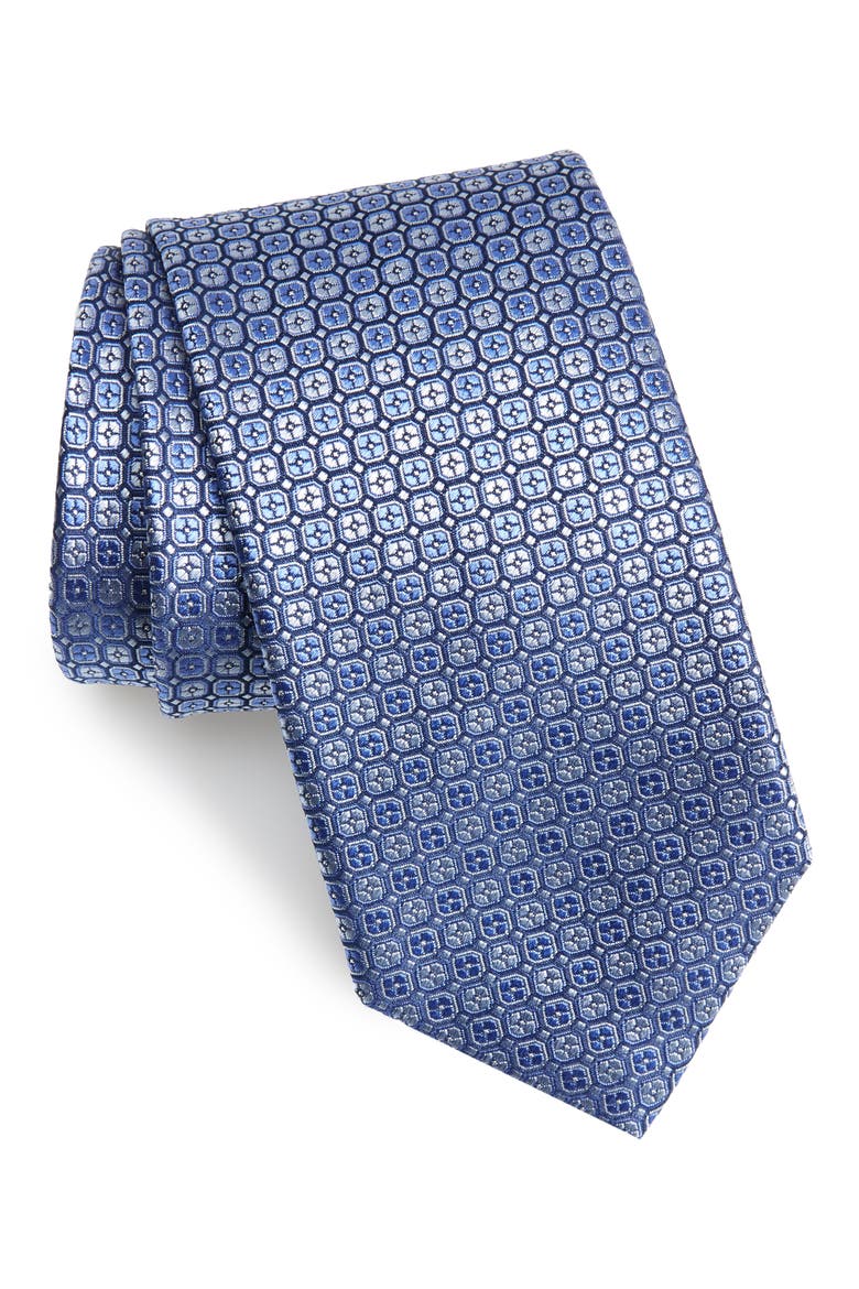 Geometric Silk Tie, Main, color, NAVY BLUE