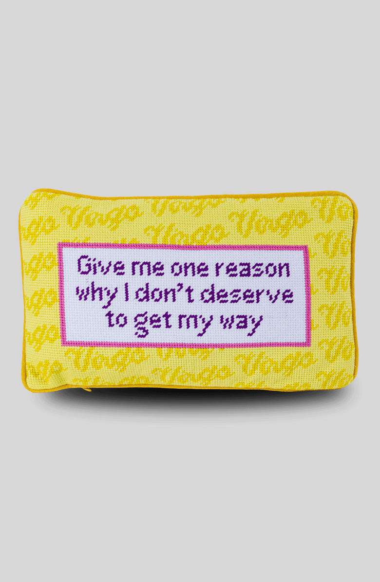 Furbish Virgo Needlepoint Pillow, Main, color, Yellow