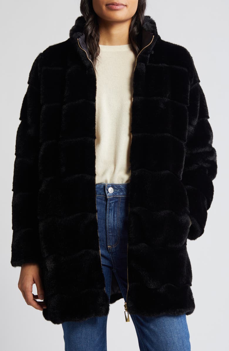 Via Spiga Wavy Reversible Faux Fur Quilted Coat, Alternate, color,