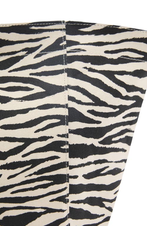 Mango Zebra Canvas Shopper Bag In Black