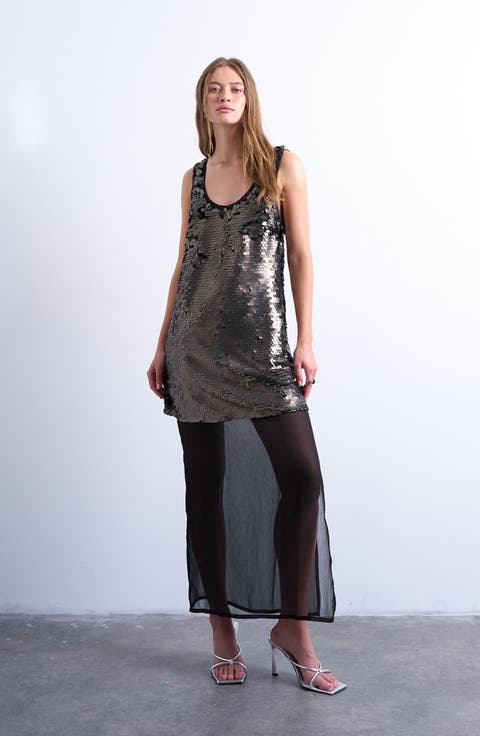 Sequin Sheer Hem Maxi Dress