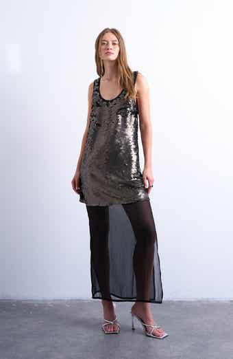 Topshop Sequin Sheer Hem Maxi Dress