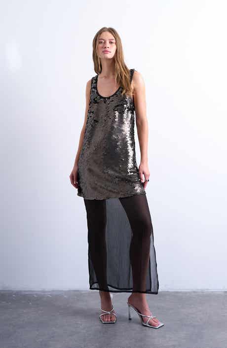 Topshop Sequin Sheer Hem Maxi Dress