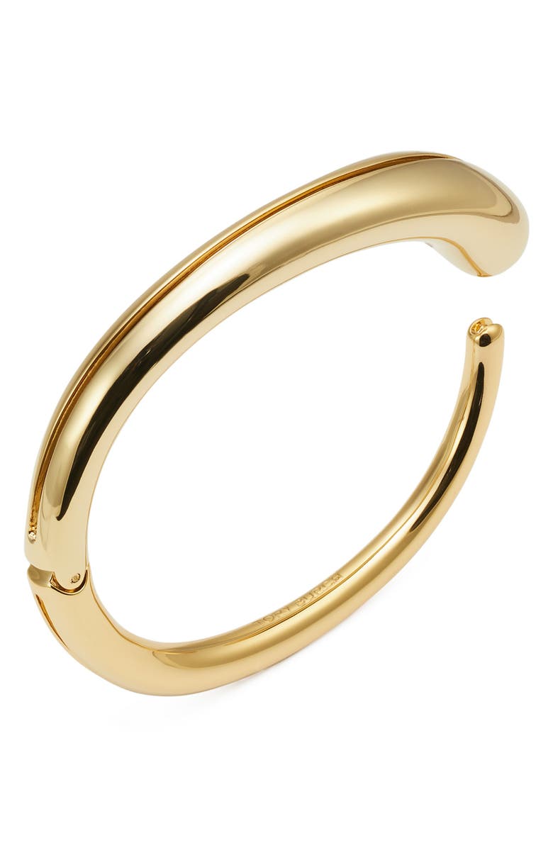 Tory Burch Pierced Thin Cuff, Alternate, color, Light Brass
