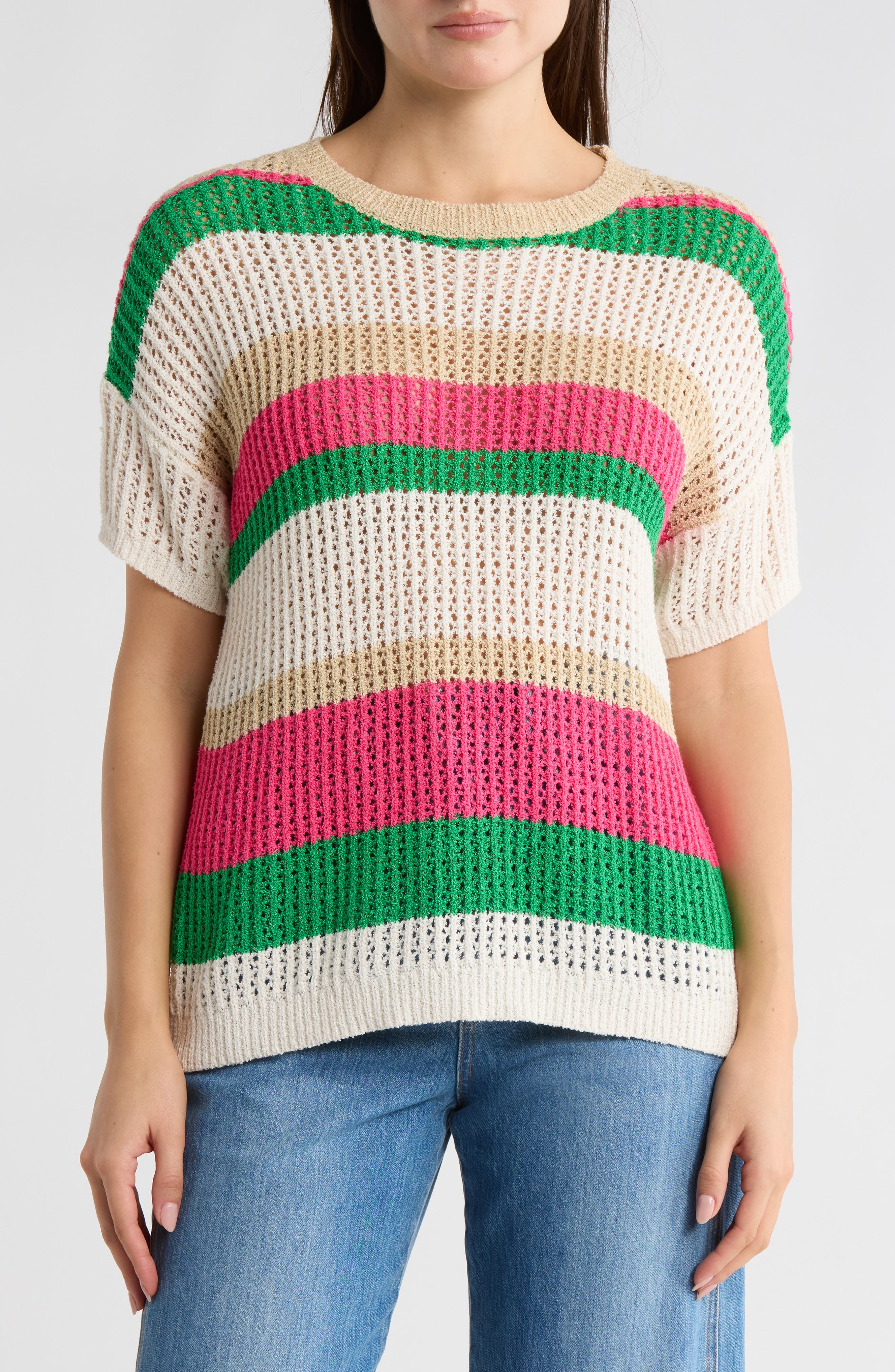 Multicolor Stripe Short Sleeve Sweater - image 3