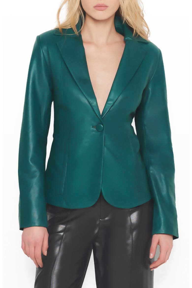 Telly Upcycled Leather Blazer, Main, color, Forest Green