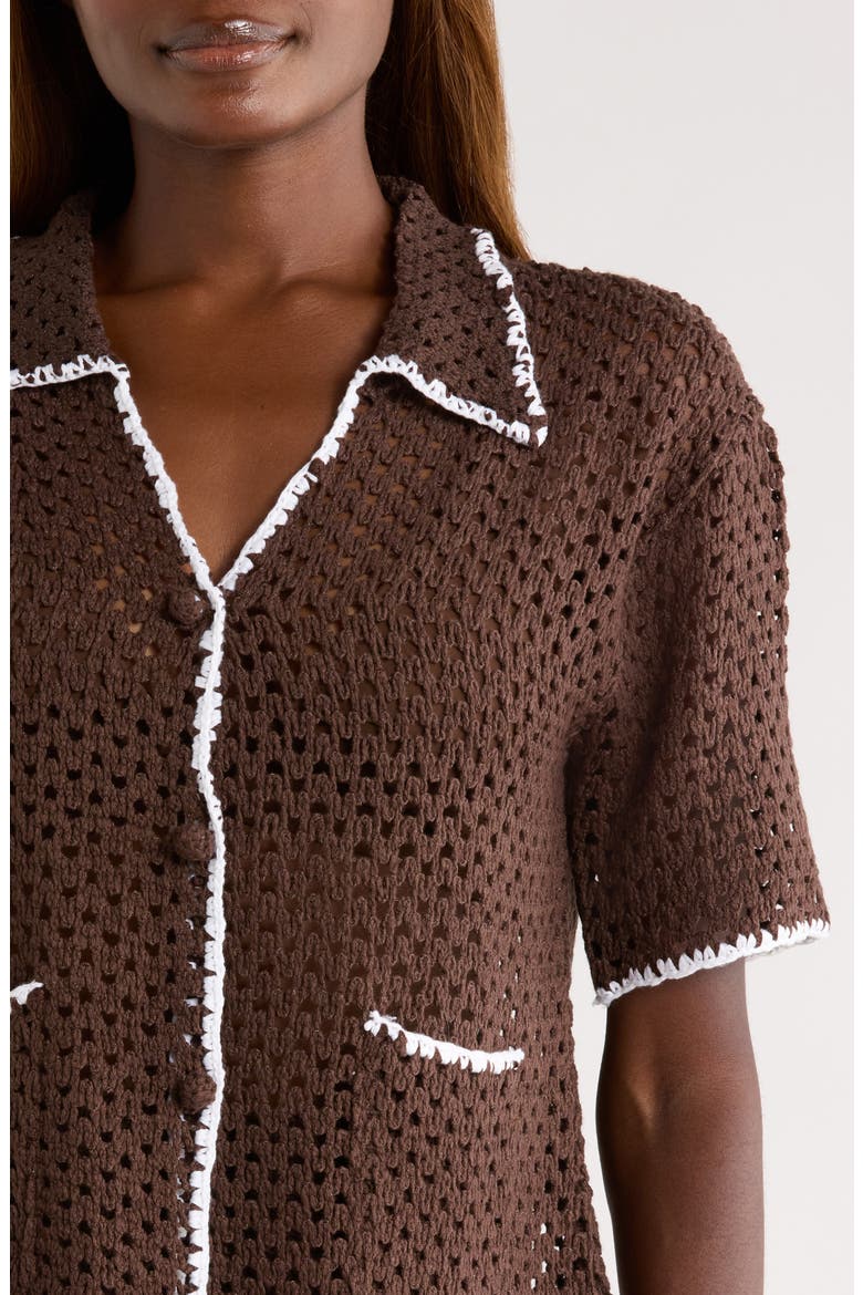 Crochet Button-Up Cover-Up, Alternate, color, BROWN