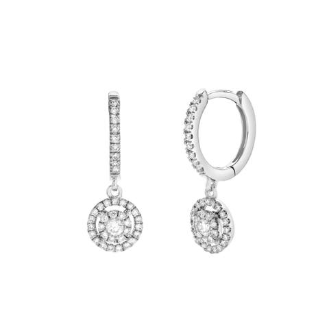 Camellia Pave Round Diamond Drop Huggie Hoop Earrings in 14K Gold