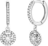 LuvMyJewelry Camellia Pave Round Diamond Drop Huggie Hoop Earrings in 14K Gold