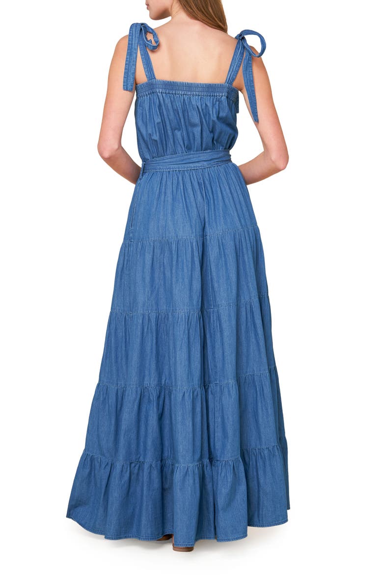 Tie Strap Tiered Chambray Maxi Dress, Alternate, color, MEDIUM INDIGO