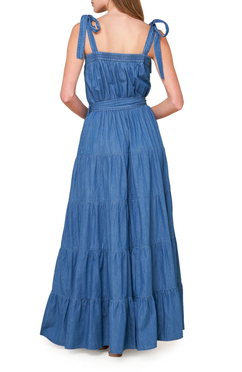 FLYING TOMATO Tie Strap Tiered Chambray Maxi Dress, Alternate, color,