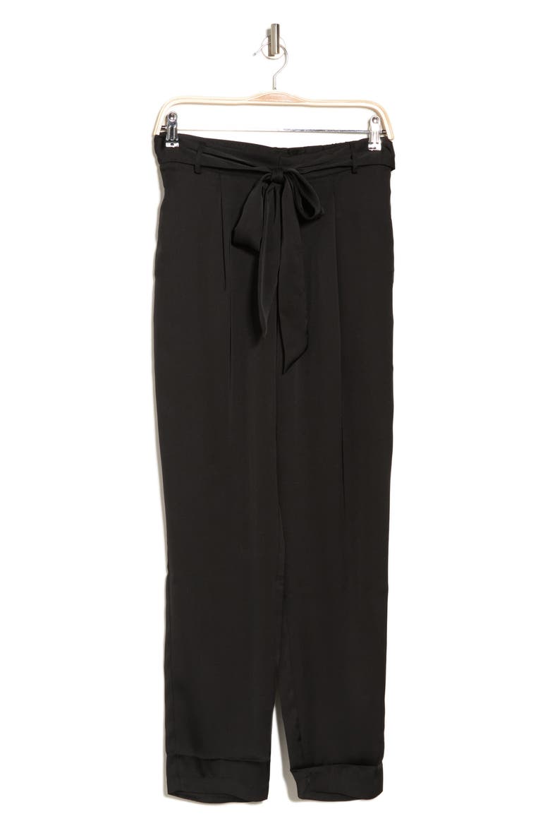 Tie Waist Satin Pants, Alternate, color, BLACK