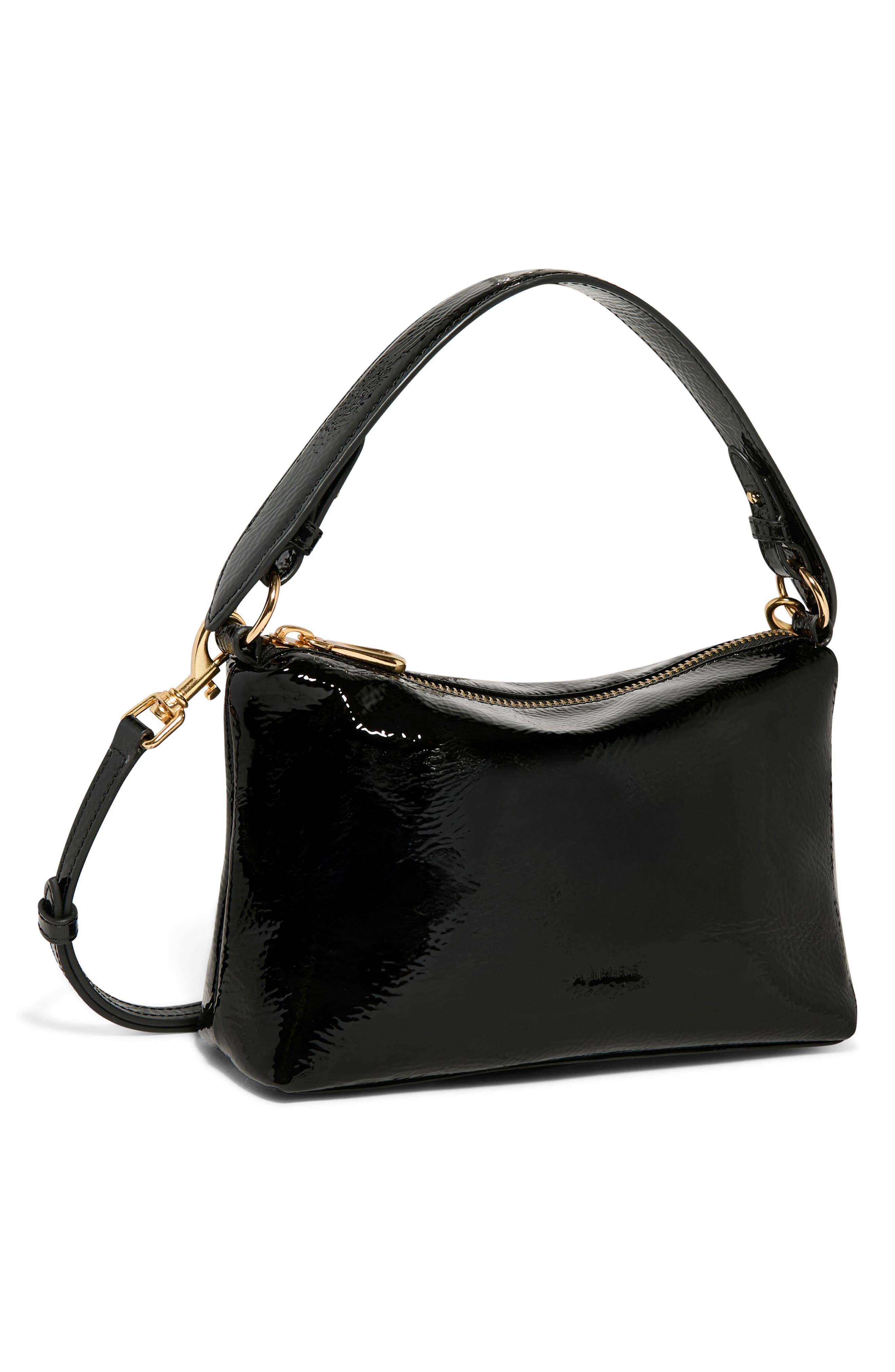 AIMEE Ava Convertible Leather Shoulder Bag, Alternate, color, Black Crinkle Patent