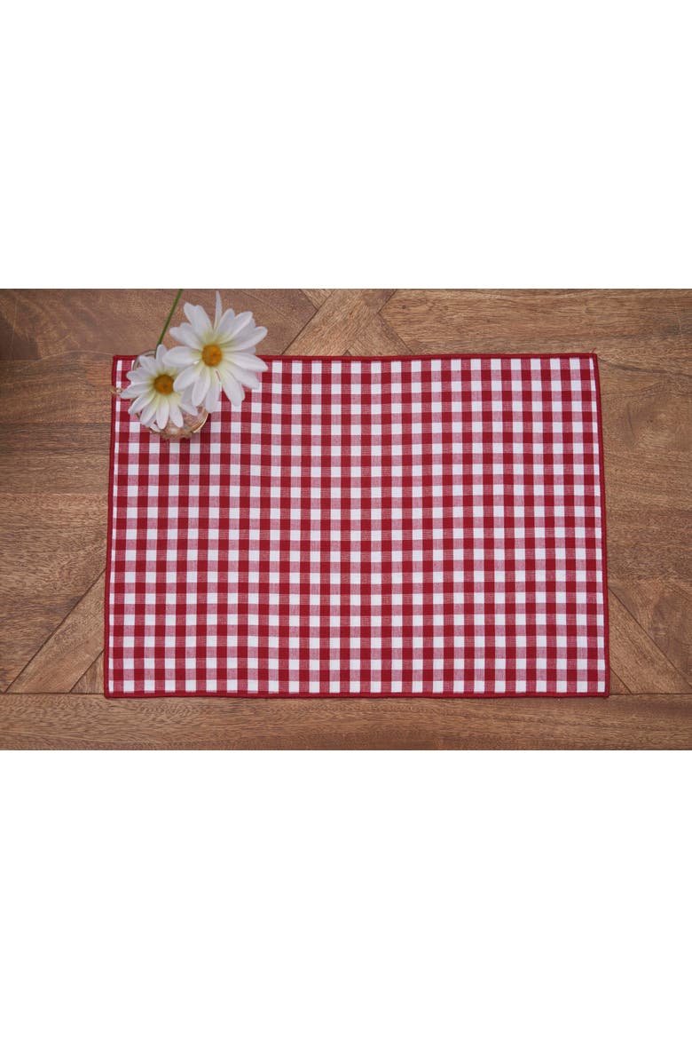 Patriotic 4th of July Red & Blue Plaid 100% Cotton Set of 6 Placemats 14" x 20", Alternate, color, White